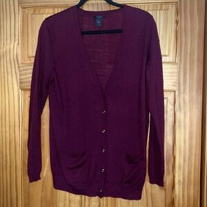 Ann Taylor Maroon Button-Up V-Neck Cardigan [Size Large]